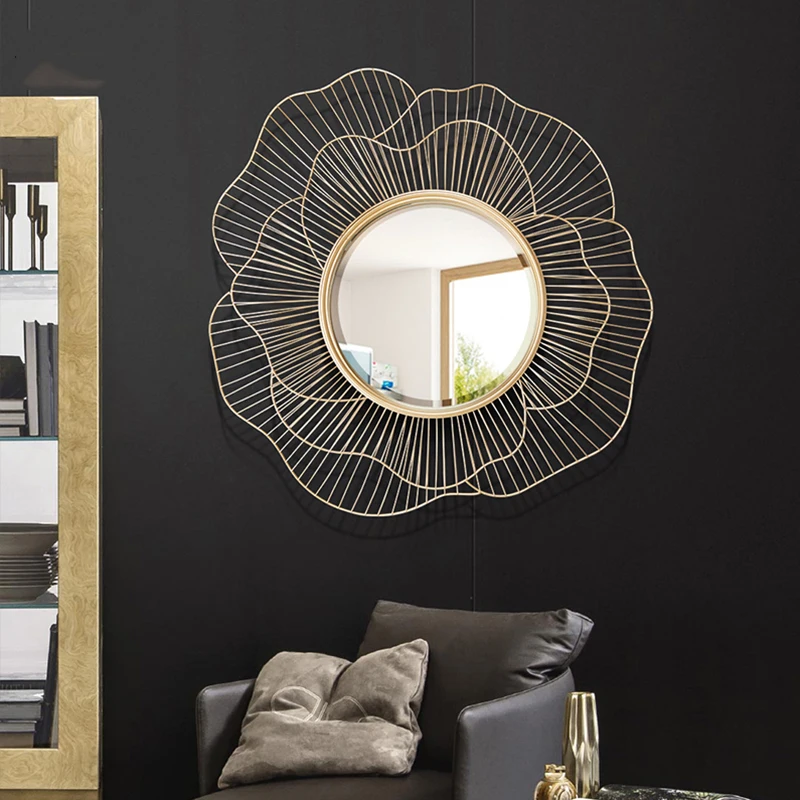 

Modern Wrought Iron Wall Decorative Mirror Wall Hangings Flower Crafts Ornaments Home Livingroom Wall Sticker Mural Decoration
