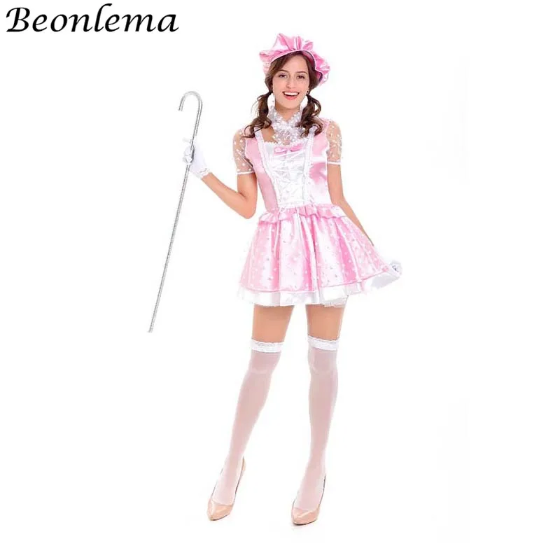 

Beonlema Maid Role Playing Costumes Outfit Lolita Uniform Adult Erotic Cosplay Clothing White Dot Pink Sweet Dress With Gloves