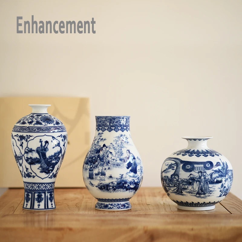 Blue and White Ceramic Vase Design Porcelain Flower Ancient Chinese Figure Story Pattern Vase Handmade Jingdezhen Flower Vases 3