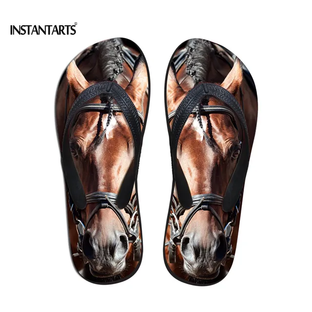 INSTANTARTS 3D Crazy Horse Flip Flops for Women Summer Ladies Soft