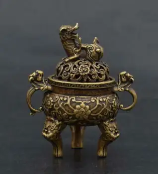 

China's archaize pure brass Beast head small Incense burner