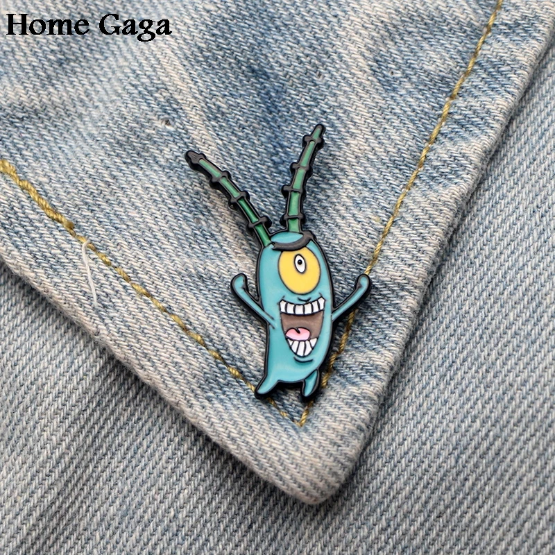 Homegaga планктон Шелдон цинк галстук мультфильм забавные булавки рюкзак одежда броши для мужчин и женщин шляпа Декоративные значки медали D1696 - Цвет: 1