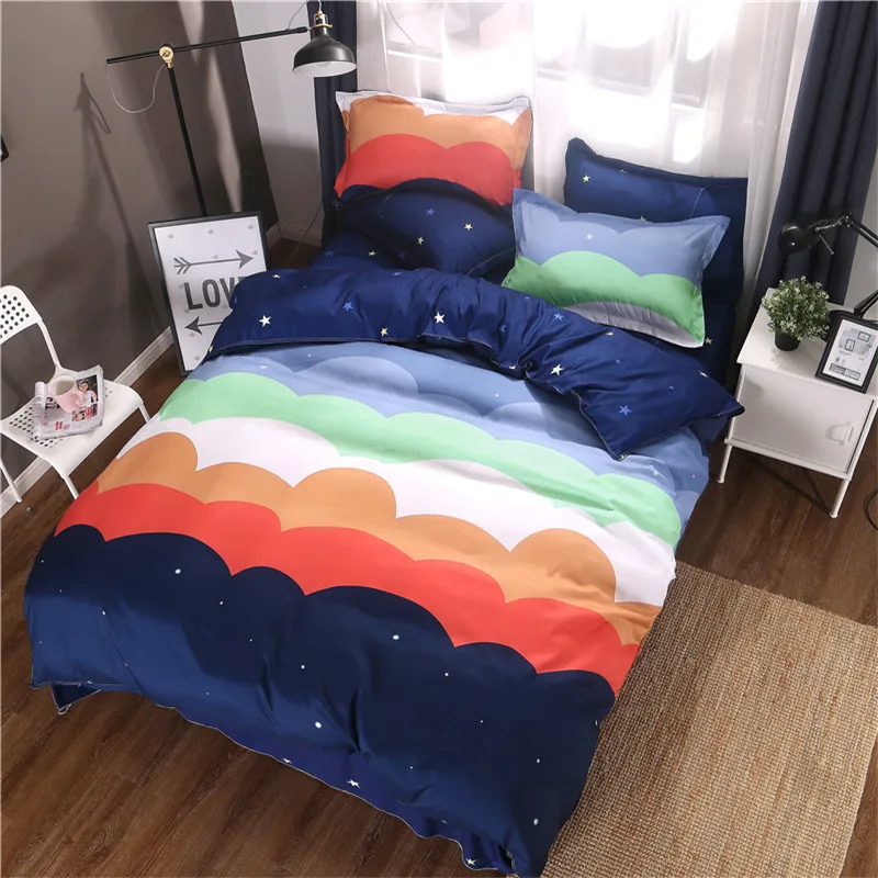 

Colored Clouds Pattern Bedding Set 4Pcs Family Set Include Bed Sheet Duvet Cover Pillowcase Boy Room Decoration Bedspread Soft