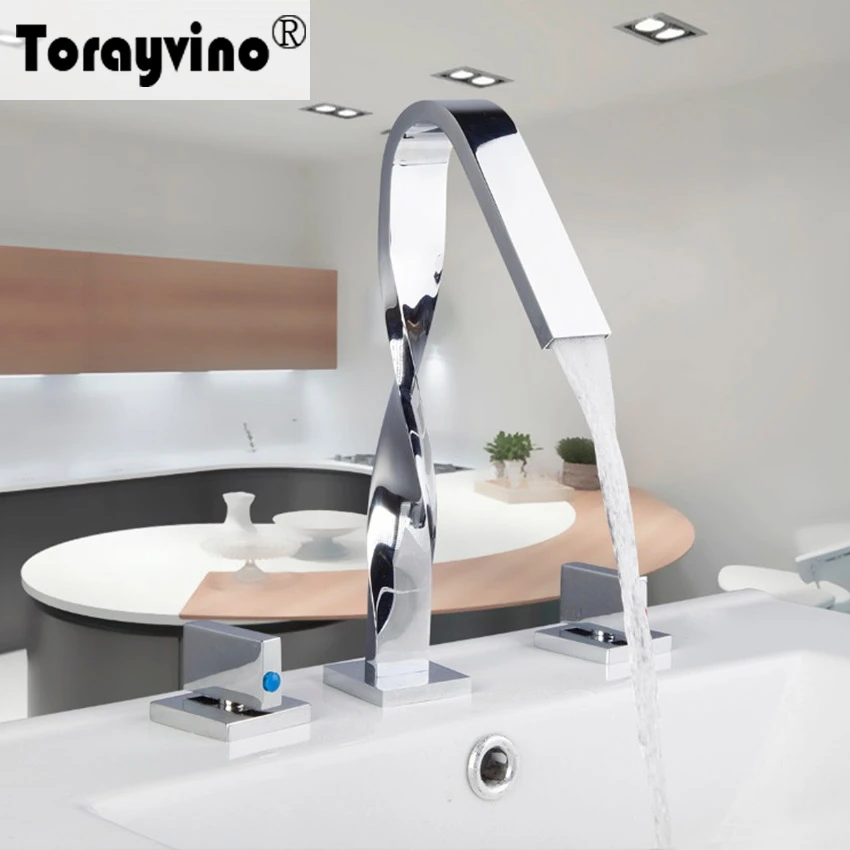 

Torayvino Bathroom 3 Pcs Faucet Set 54A Hot Sale Chrome Finish Waterfall Bathroom Bath Tub Faucet Taps Set Hand Shower