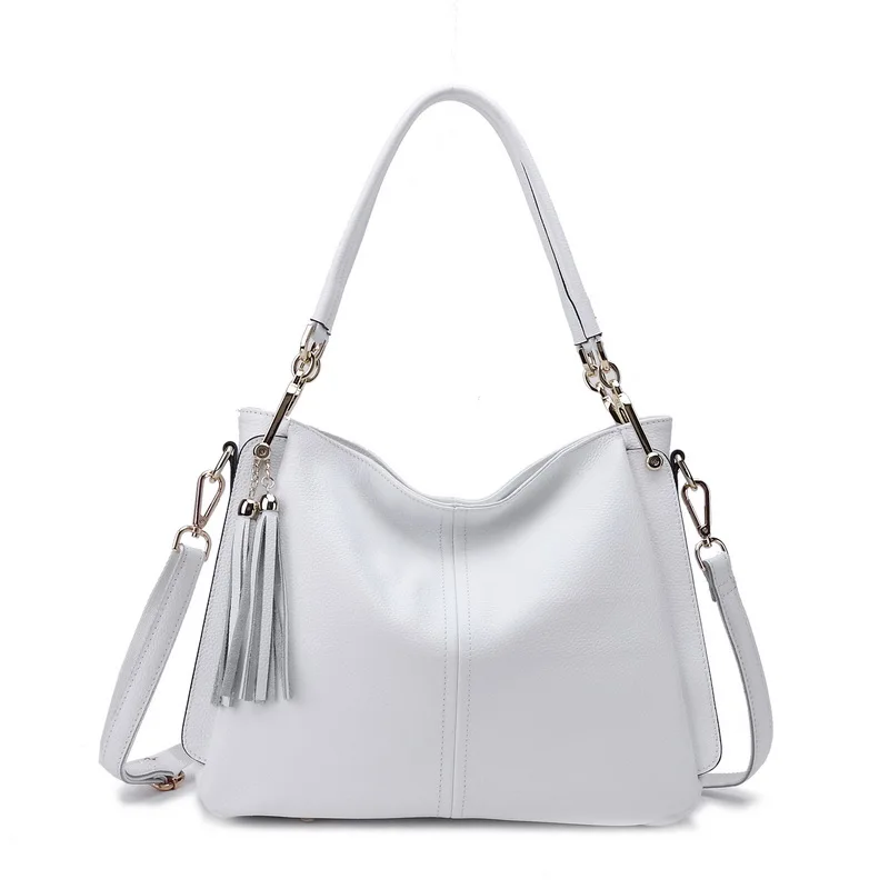 Мягкая натуральная кожа дизайнерская женская сумка с кисточками через плечо сумка-портфель повседневная сумка - Цвет: White