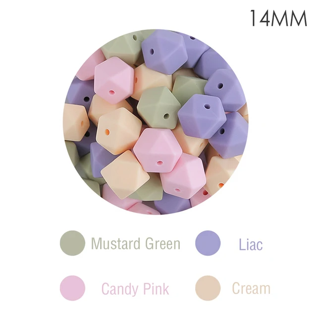Let's Make Silicone Beads Hexagon Beads 14mm 10pc Food Grade Silicone Teether DIY Pacifier Clips Beads Necklace Baby Teether TYPE 10