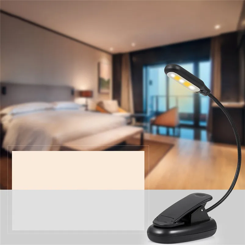 1PC NEW Reading Lamp 5 LED Book Light Easy Clip On Reading Lights For Reading Eye-Care USB Charge Lamparas 40MR1101