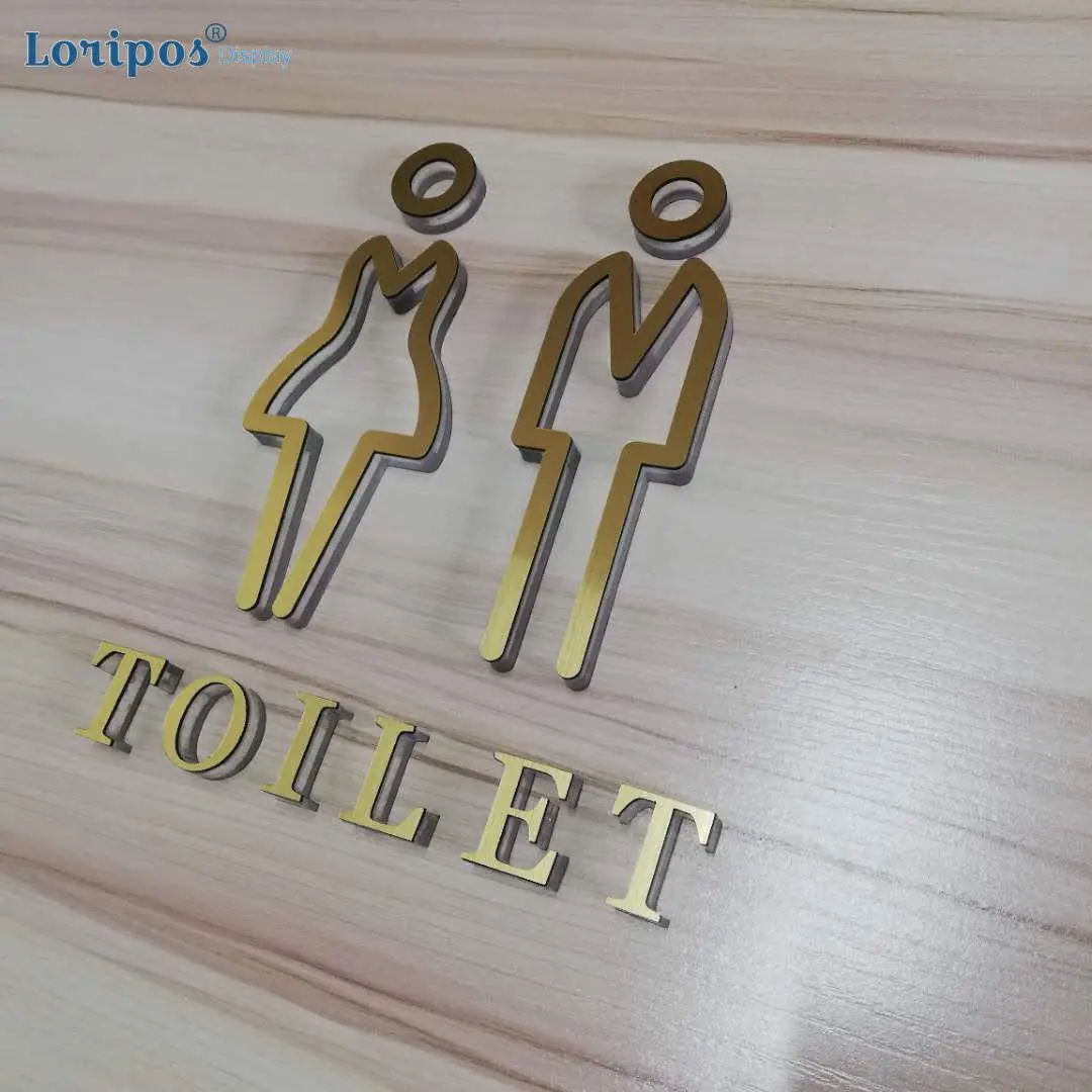 High Grade Toilet Sign Men And Women Wc Sign For Bathroom Door Sign Gold Acrylic Wall letters Wall Signage Word Block Customized