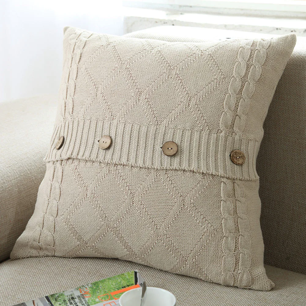 Fashion Knitting Button Throw Pillow Cases Sofa Cushion Cover Home Decor 18inch 