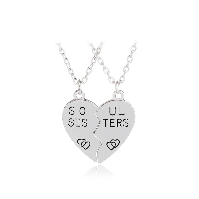 Ожерелье серебряное с кулоном в виде сердца души сестры|fashion choker|sister pendantnecklace love |