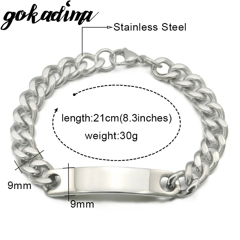 Women Men Stainless Steel ID Bracelet 4 colors WB001 Gokadima