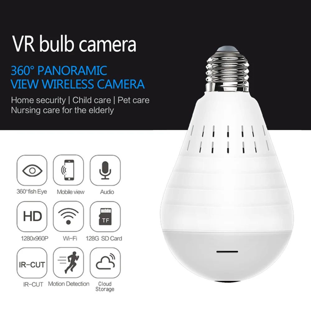 FHD IP Camera 360 Degree Panoramic Fisheye Bulb Lamp Security Camera WiFi Two Ways Audio 3 LEDS Surveillance Home CCTV Camera