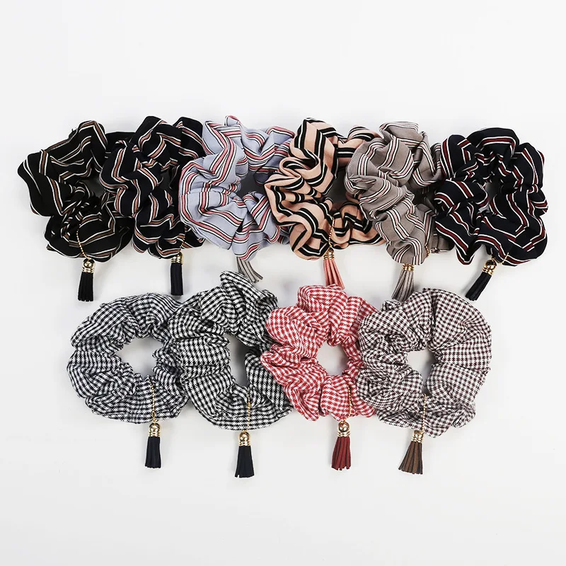 New Fashion Women Hair Ropes Scrunchies Tassel Houndstooth Hair Ring