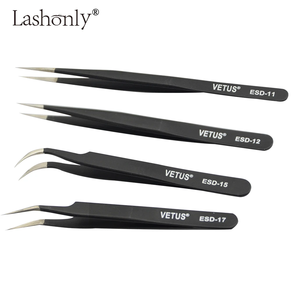 

1 PC Eyelash Tweezers for Eyelash Extension Tools Genuine VETUS Tweezers Black ESD-11/ESD-12/ESD-15/ESD-17