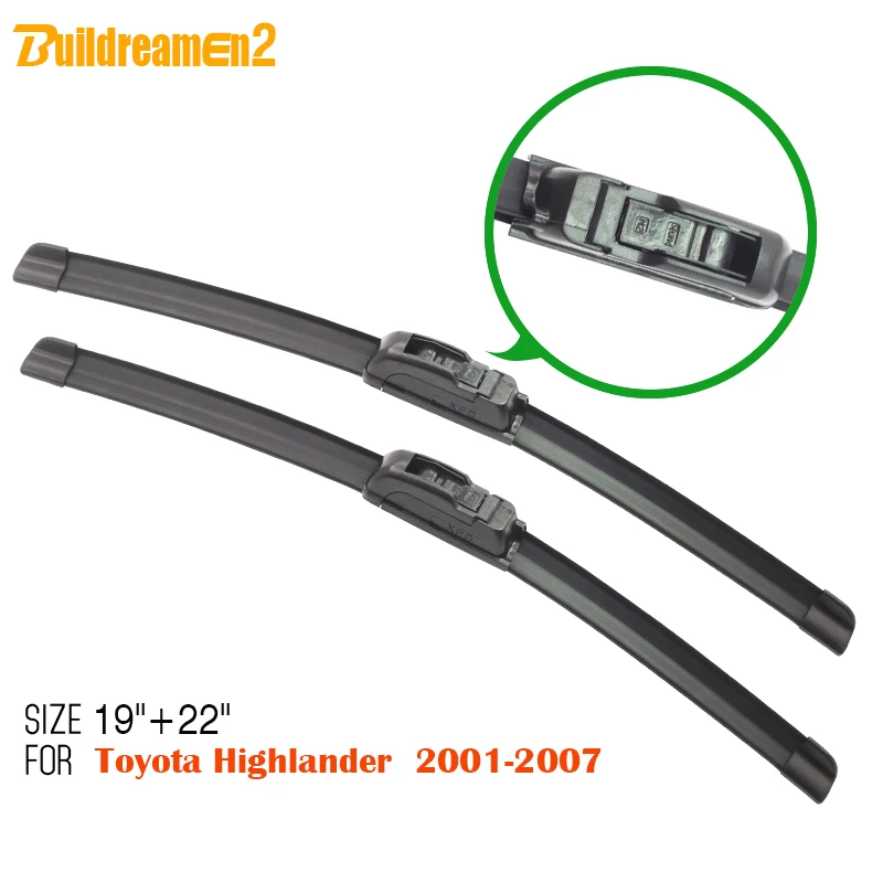 

Buildreamen2 2Pcs Car Soft Rubber Windshield Wiper Windscreen Bracketless Wiper Blade For Toyota Highlander 2001-2007
