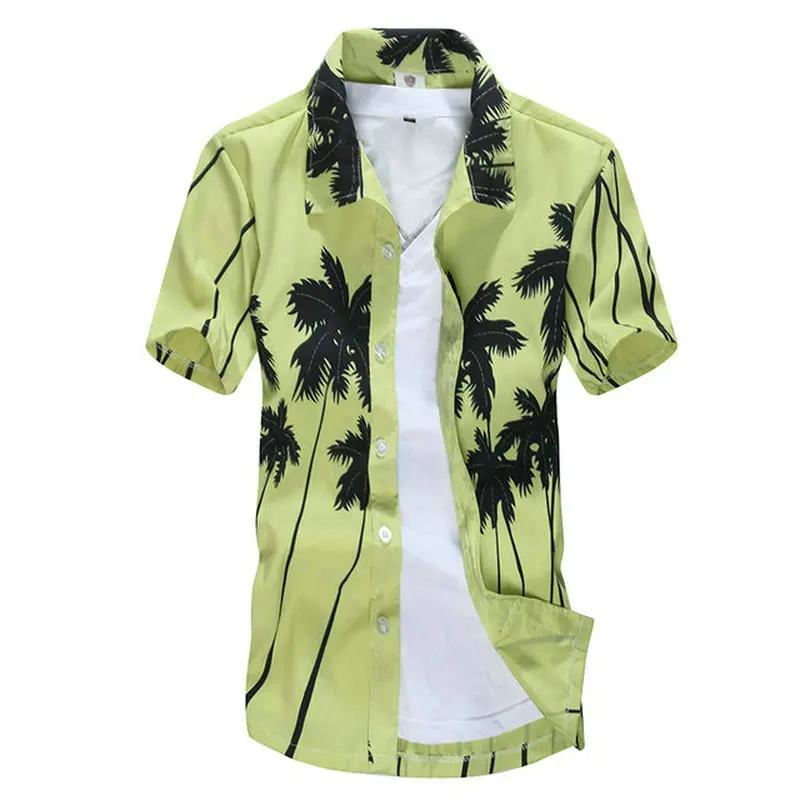 Бренд лето Гавайская Мужская Гавайская пляжная рубашка, мужские свободные повседневные рубашки с коротким рукавом и цветочным принтом быстросохнущие Азиатские размеры - Цвет: Asia size