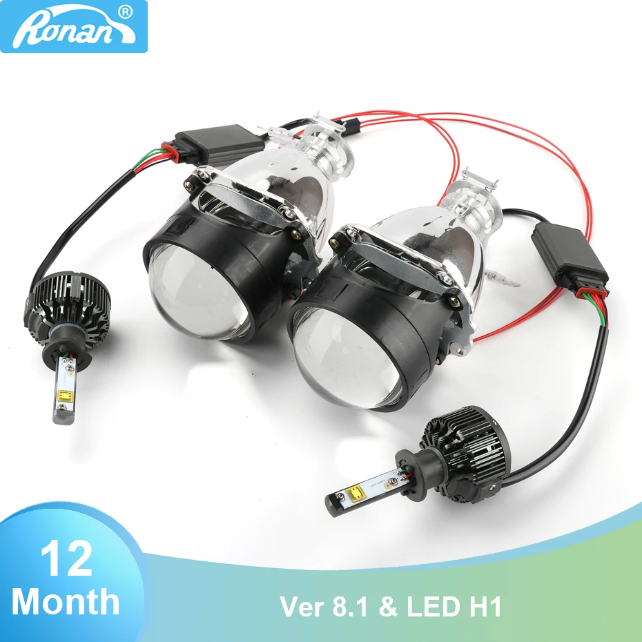 

RONAN Mini H1 Ver 8.1 Projector Lens Bi led Retrofit H4 H7 Headlamp use LED Turbo V16 H1 6000K auto headlight Car Styling