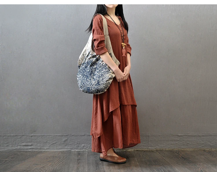 BONGOR LUSS 2017 New Fashion Women Dress Loose Long Sleeve Autumn Spring Dress Cotton Linen Solid Long Dress Vestidos Plus Size (3)