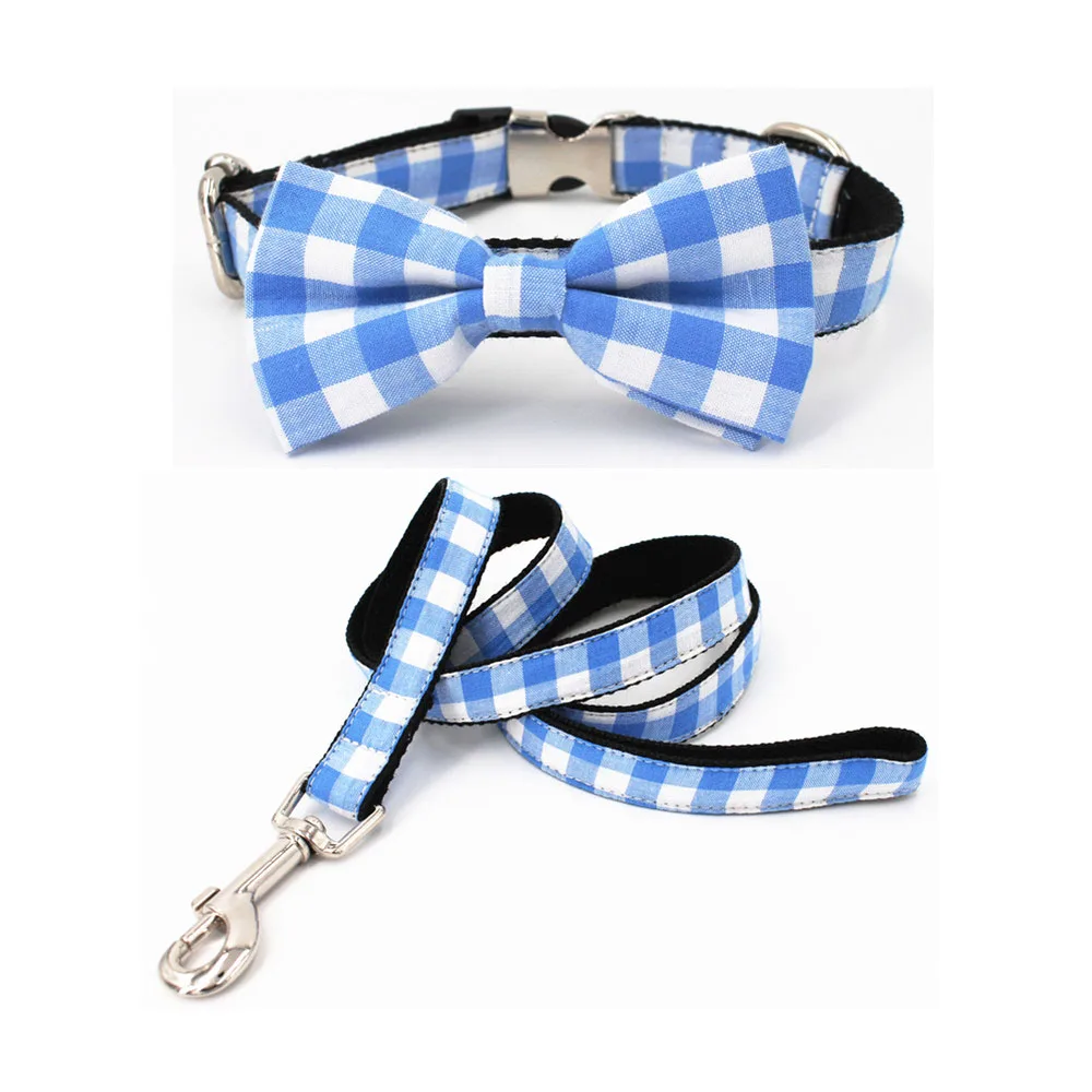 Ceny Niebieski pies zestaw kołnierzy z muszką handmade osobisty zwyczaj pet pupply pies i kot naszyjnik XS XL