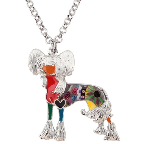 Bonsny Эмаль сплав Китайская хохлатая собака ожерелье с цепочкой, Чокер Модные подвески, ювелирные изделия для женская обувь аксессуары оптом домашних животных - Окраска металла: Multicolor