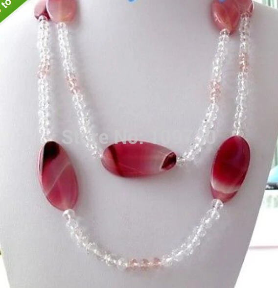 

Jewelr 002986 Pink Agate&Clear&Light Pink Crystal Necklace 14KGP GP