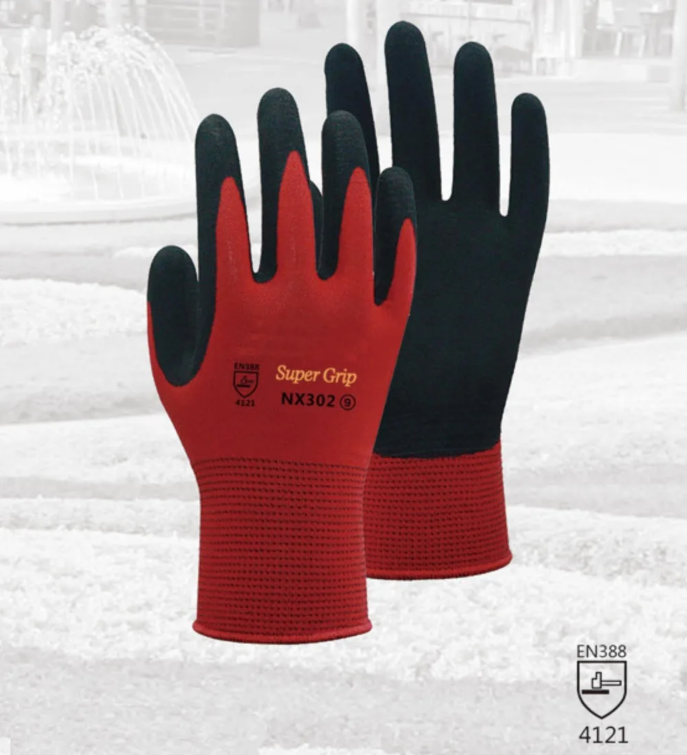 

Red Garden Safety Glove 13 Guage Nylon With Nitrile Sandy Coated Work Glove For Gardening