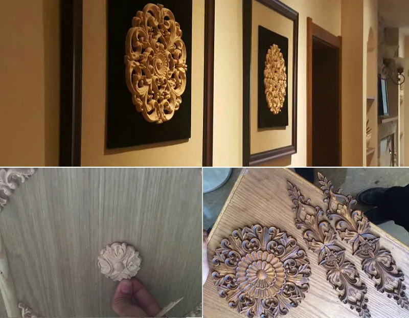 Резьба по дереву цветок резная деревянная аппликация китайская мебель декоративные ворота кровать Корона шкаф винтажный домашний декор 20 см 24 см 30 см 40 см