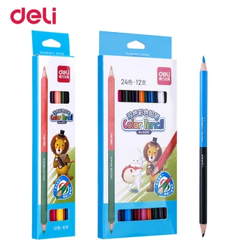 

Deli creative 12/24 colors dual head professional colored pencils for school kid drawing art supply brand gift pastel pencil set
