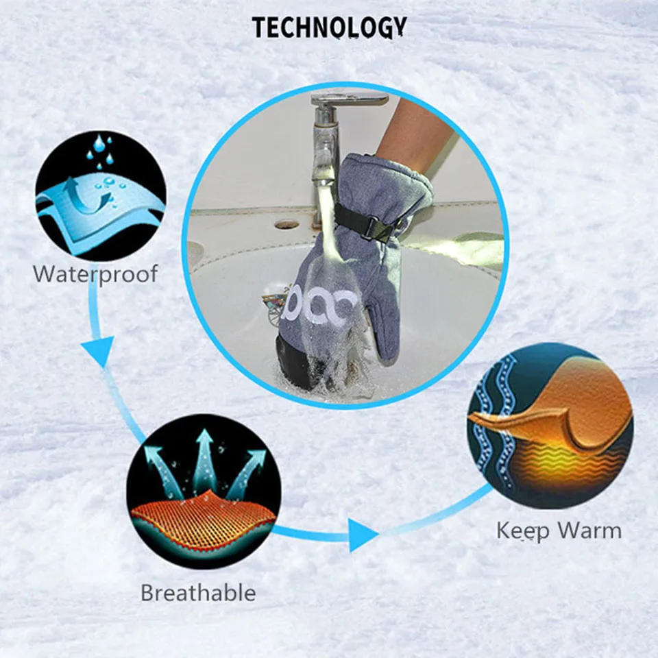 Boodun ветроустойчивый Влагоустойчивый термический мужской и женский зимние лыжные перчатки Сноуборд скейтинг Лыжный спорт на открытом воздухе лыжные перчатки
