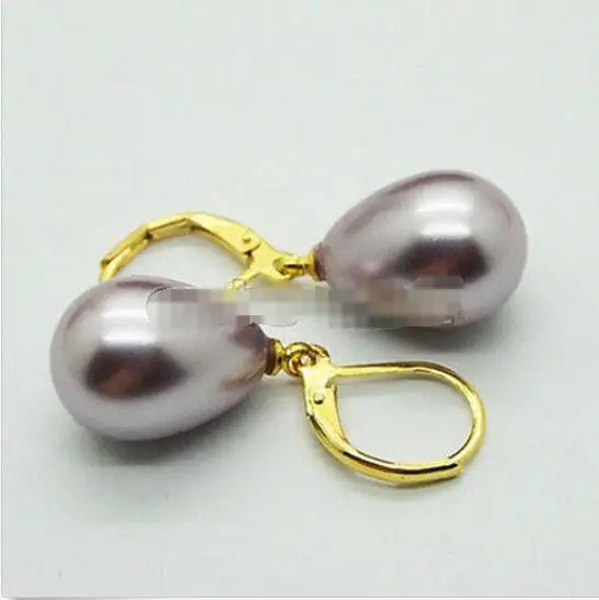 

Hot sale new Style >>>>New Lady 12x16MM TEARDROP PURPLE COLOR GENUINE SEA SHELL PEARL STERLING EARRINGS