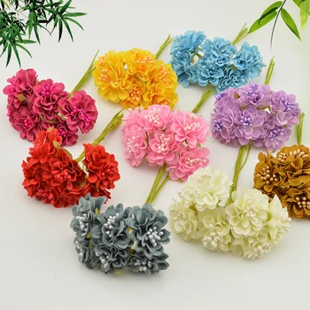 

6 pcs Gift box Scrapbooking Mini Carnation silk Artificial Flowers Bouquet For Wedding Decoration DIY Wreath Craft Fake Flower