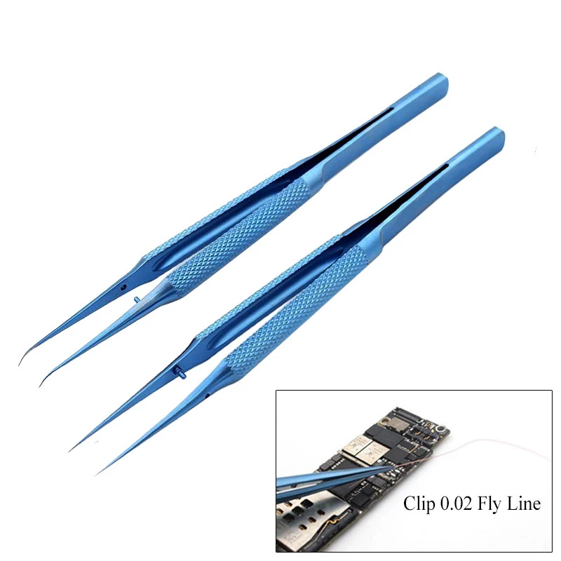 

0.02mm Fingerprint Tweezers Precision Titanium Alloy Fly Line For Phone Fix Copper Wire Repair Clip Jumper Line