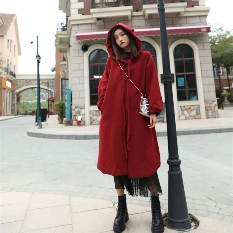 Модное шерстяное пальто для женщин, осенне-зимнее шерстяное пальто, женское корейское длинное пальто с капюшоном X172