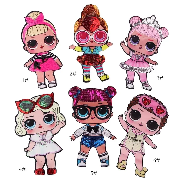 

2019 NEW Cartoon LOL Surprise Doll Cute Girl Applique Printed Patches for Clothes DIY Iron on Sequined Patch Large 17 Styles