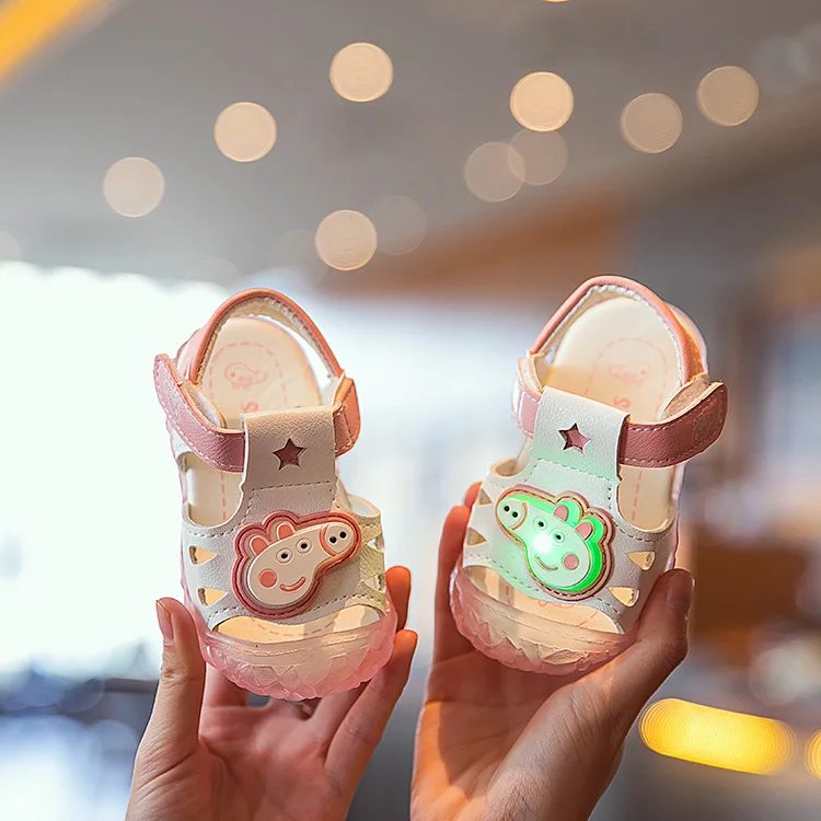 

Kaguster Soft led baby 6-18M sandals jelly shoes newborn Summer PU Unisex Baby moccasins first walkers toddler girl boy sandal
