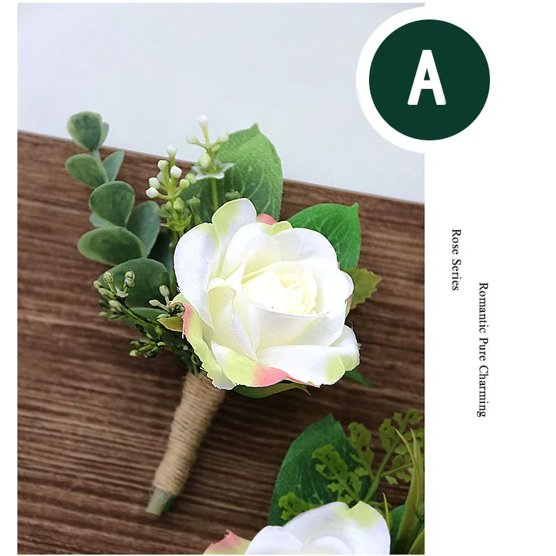 YO CHO Свадебный планировщик розы Искусственный шелк цветок на запястье корсаж браслет жених бутоньерка белый свадебный для мужчин свадебные цветы - Цвет: A  Boutonniere