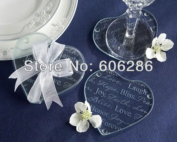 Wedding Favors 100pcs lot 50sets Round Heart Shaped Glass Coaster Sets Favors For Wedding 