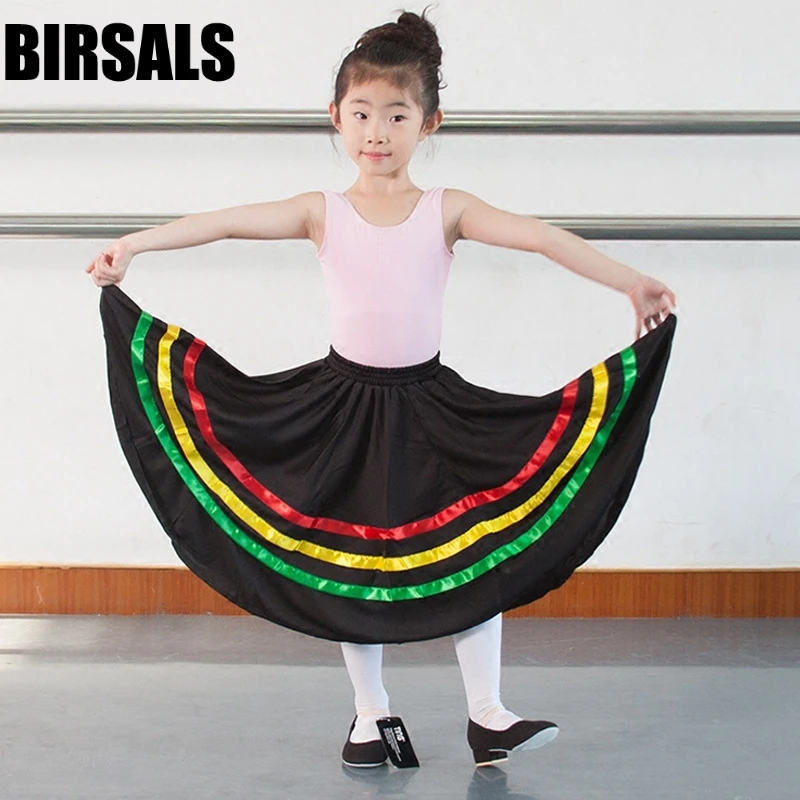 Adult Character Skirt black Long Character Dance Skirt Girls Black Colorful Ballet Long dress for Children