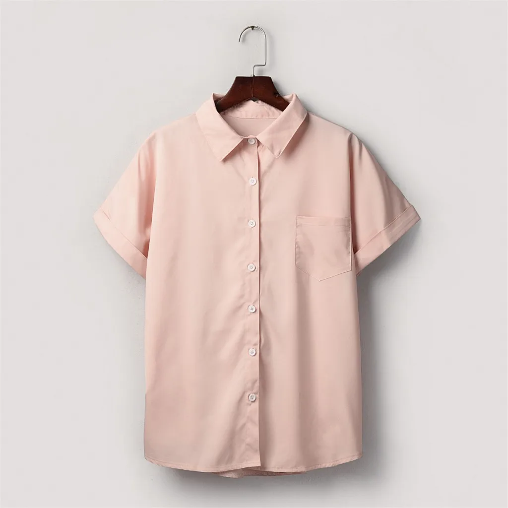 

Fashion womens tops and blouses Short Sleeve Pocket Button Casual Popular Blouse Tops women office wear 2019 dames blouse zomer