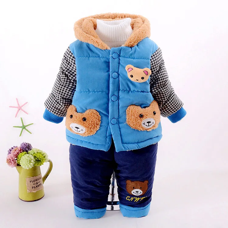 

Baby Boys Set 2016 Winter Kids Thick Super Warm Suit Boys Cartoon Fashion Pattern Coat+Pants Toddler Boys 0-2 years Outerwear