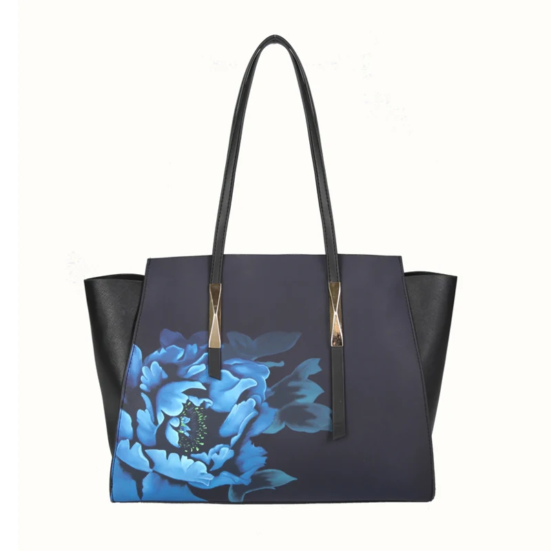 LANYIBAIGE, большая вместительность, женские сумки, брендовая сумка на плечо, женская сумка-мессенджер с цветочным принтом, знаменитые дизайнерские кожаные сумки - Цвет: Blue