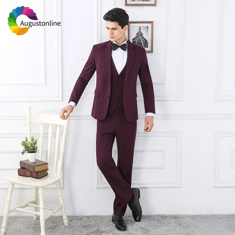 Burgundy Men Suits for Wedding Best Man Blazers Jacket Slim Fit Groom Tuxedos Slim Fit Best Man Suits with Pants 3 Pieces Ternos