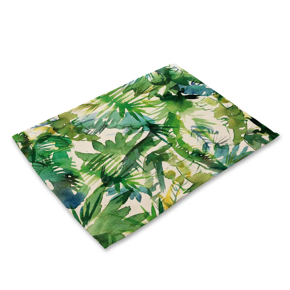 Custom Tropical Plant Kitchen Table Mats Cotton Linen Table Napkin Banana Leaf Pattern Decorative Placemats