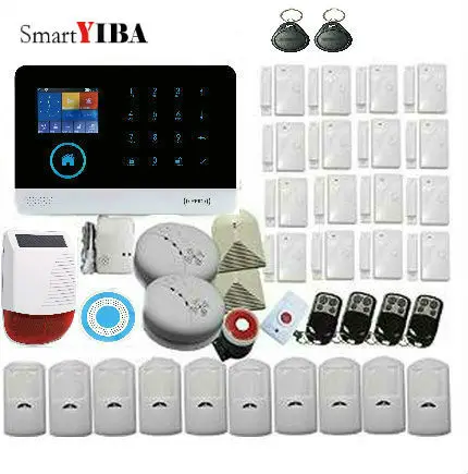

SmartYIBA Touch WIFI GSM Alarm Wireless APP Remote Control Strobe Siren Solar Powered Glass Break Sensor Motion Fire/Smoke Alarm