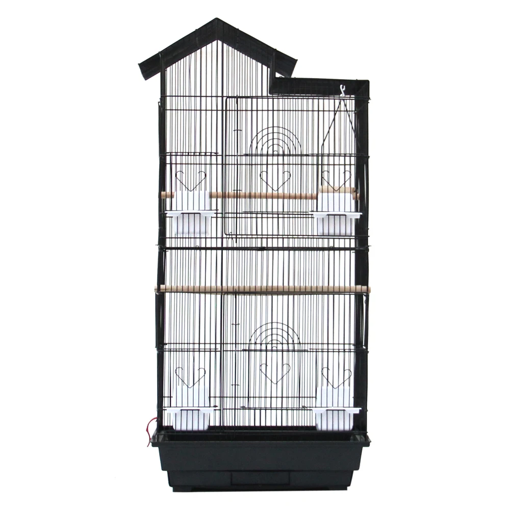 

39" Bird Cages Parrot Cage Canary Parakeet Cockatiel LoveBird Finch Bird Cage with Wood Perches & Food Cups Black - US Stock