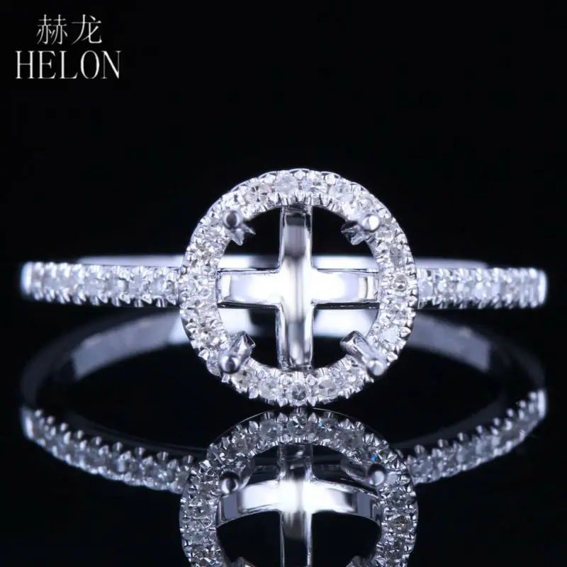 HELON 6 мм круглый Форма Halo проложить 0.2ct натуральный Fine Jewelry Кольцо Твердые 14 К Белое золото Маунт Semi Обручение обручальное кольцо