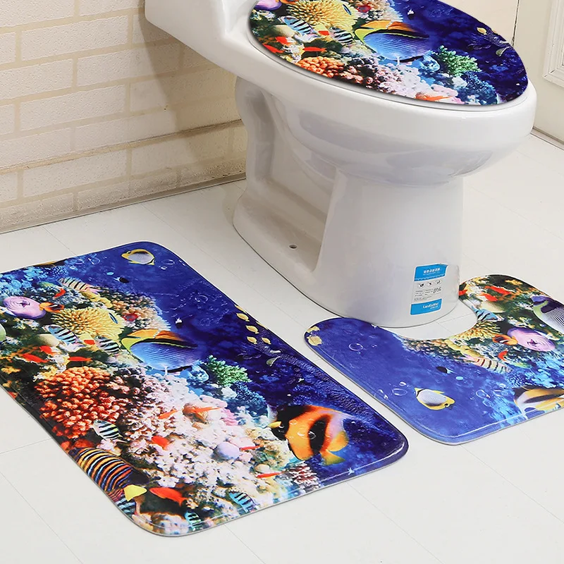 Zeegle морской мир с принтом 3 шт. коврики для ванной комплект абсорбирующие коврики для туалета крышка для ванной ковры противоскользящие напольные ковры коврики для душа - Цвет: Seaworld05