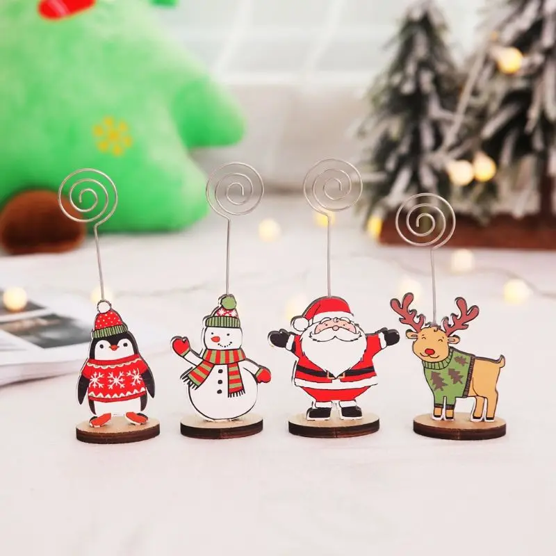 

4Pcs/Set Christmas Snowman Photo Clip Memo Card Message Desk Notes Folder