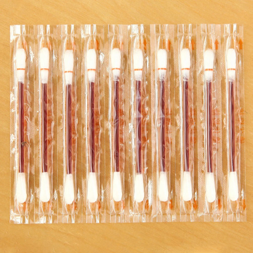 

10pcs Portable Disposable Make Up Iodine Medical Bar Stick Disinfected Double- Cotton Swab Wood Multifunction