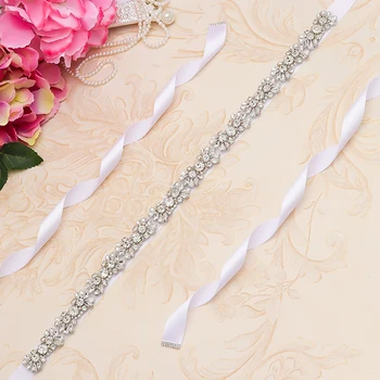 

MissRDress Rhinestones Bridal Belt Silver Crystal Wedding Dress Belt Diamond Wedding Sash For Bridal Bridemaid Dress JK975